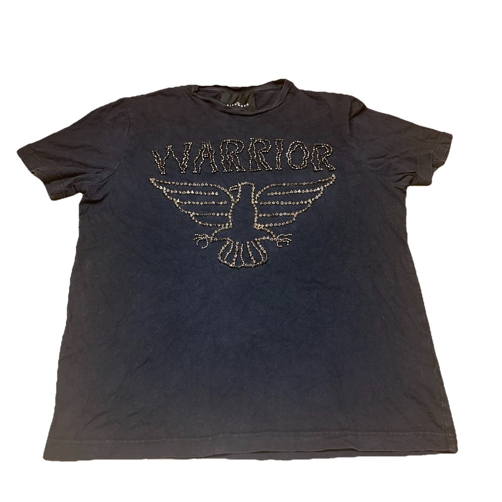 Vintage 90's John Richmond Studded‎ Beaded Warrior Black T-shirt Men's Large